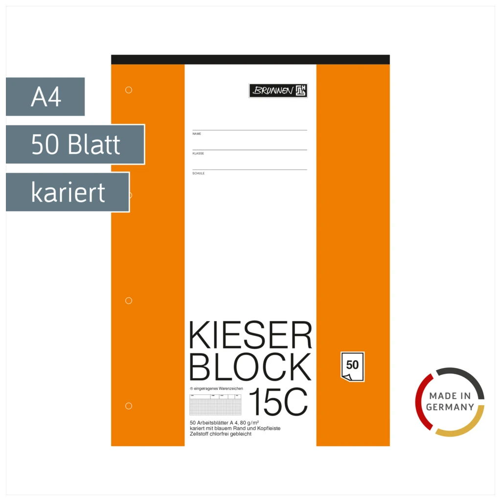 KIESER-Block gelocht | A4, Lineatur 22, 50 Blatt, mehrfarbig
