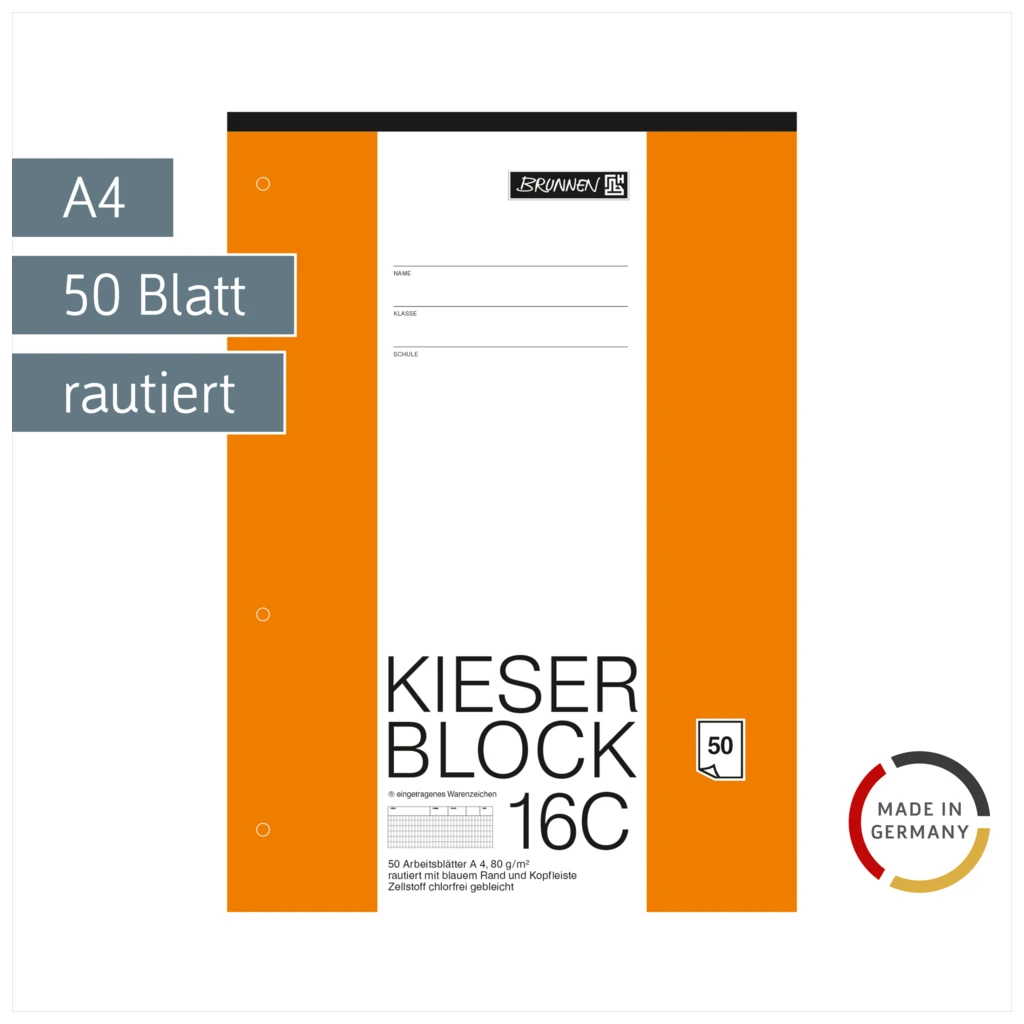 KIESER-Block gelocht | A4, Lineatur 23, 50 Blatt, mehrfarbig