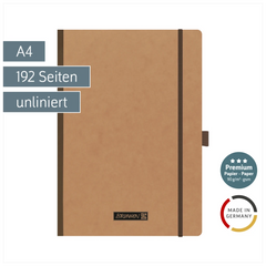 Notizbuch Premium FACT!plus Kladde | A4, unliniert, Gummizugverschluss, braun