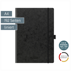 Notizbuch Premium FACT!plus Kladde | A4, liniert, Gummizugverschluss, schwarz