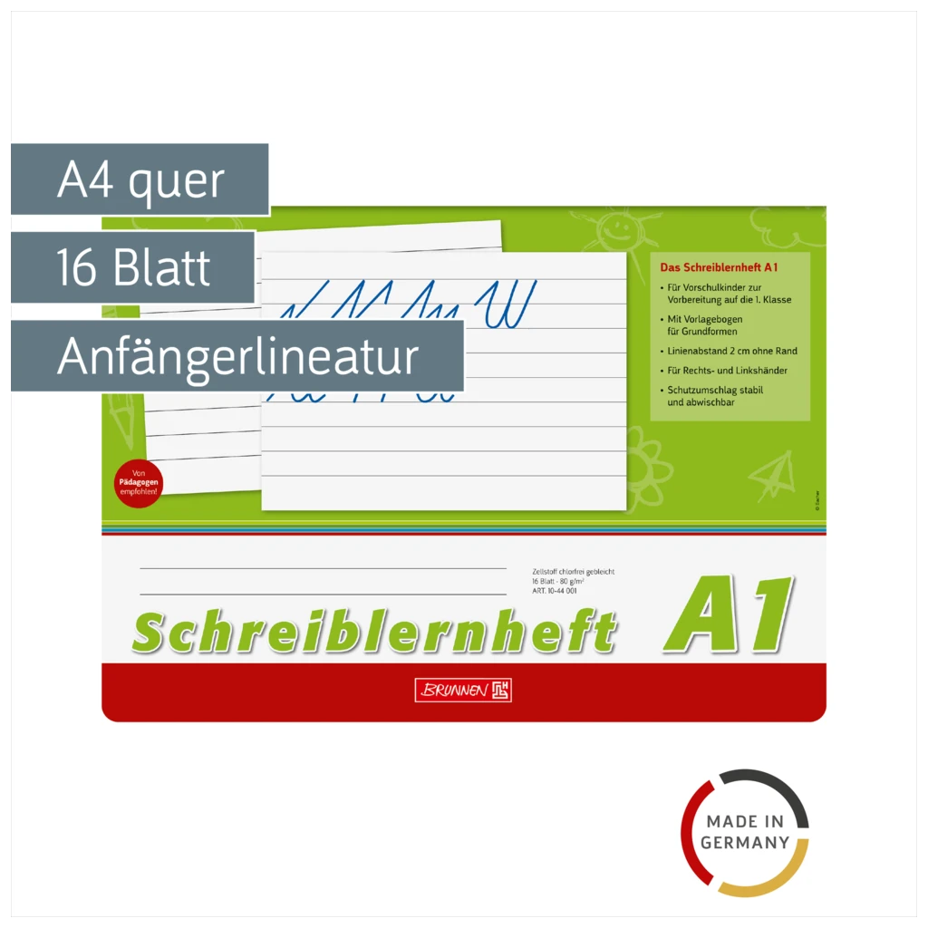 Schreiblernheft | A4 quer, Lineatur A1, 16 Blatt, grün