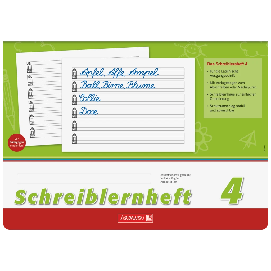 Schreiblernheft | A4 quer, Lineatur 4, 16 Blatt, grün