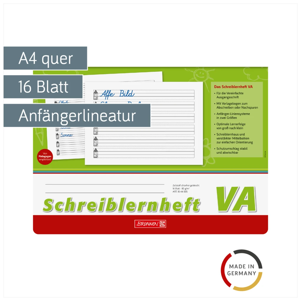 Schreiblernheft | A4 quer, Lineatur VA, 16 Blatt, grün