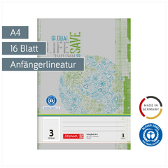 Schulheft Recycling | A4, Lineatur 3, 16 Blatt, grün/grau