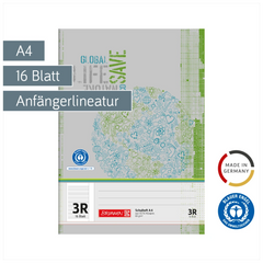 Schulheft Recycling | A4, Lineatur 3R, 16 Blatt, grün/grau