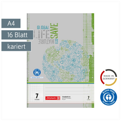 Schulheft Recycling | A4, Lineatur 7, 16 Blatt, grün/grau