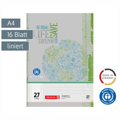 Schulheft Recycling | A4, Lineatur 27, 16 Blatt, grün/grau