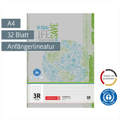 Schulheft Recycling | A4, Lineatur 3R, 32 Blatt, grün/grau