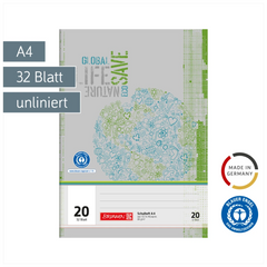 Schulheft Recycling | A4, Lineatur 20, 32 Blatt, grün/grau