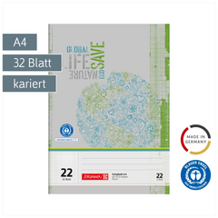 Schulheft Recycling | A4, Lineatur 22, 32 Blatt, grün/grau
