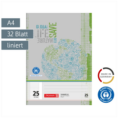 Schulheft Recycling | A4, Lineatur 25, 32 Blatt, grün/grau