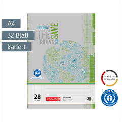 Schulheft Recycling | A4, Lineatur 28, 32 Blatt, grün/grau