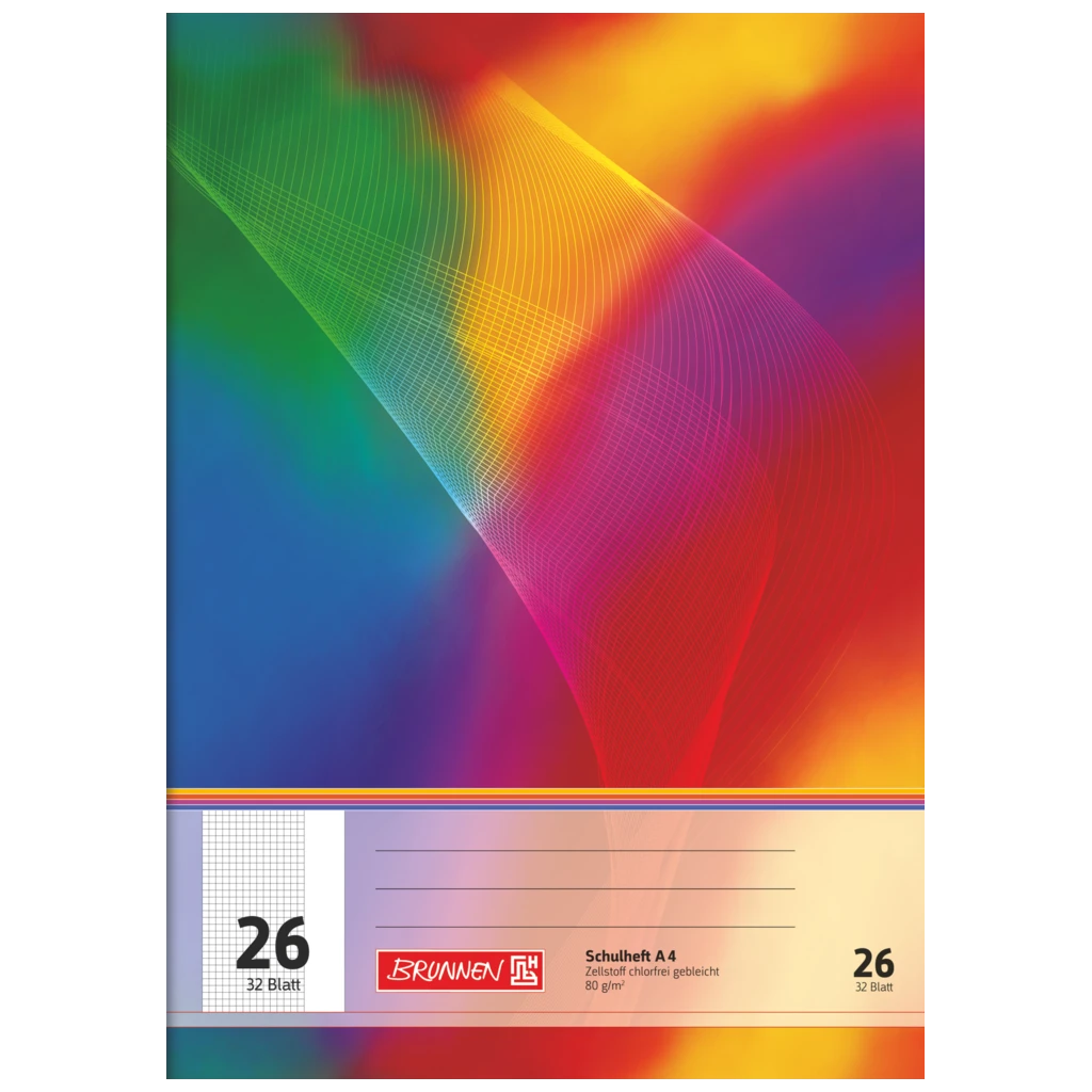 Schulheft | A4, Lineatur 26, 32 Blatt, mehrfarbig