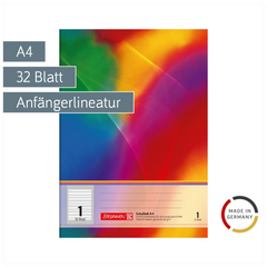 Schulheft | A4, Lineatur 1, 32 Blatt, mehrfarbig