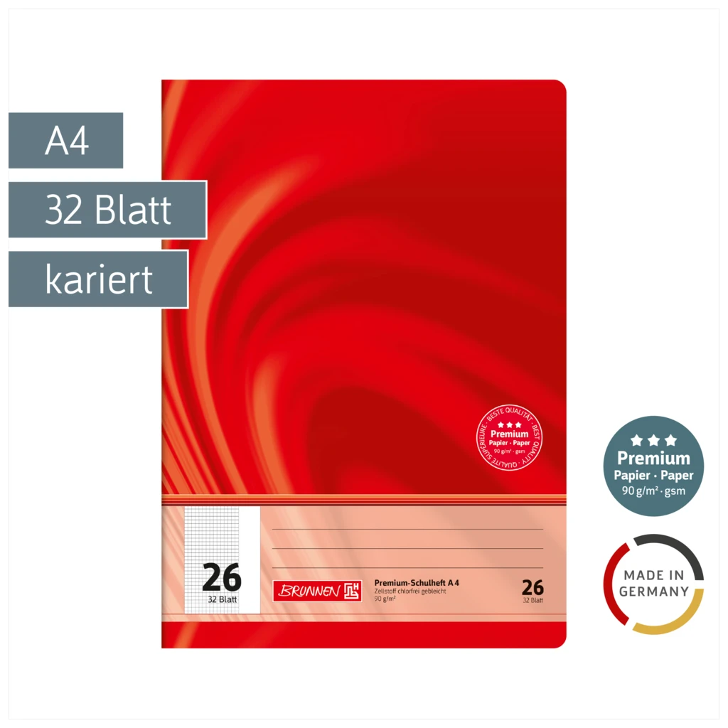 Schulheft Premium Vivendi | A4, Lineatur 26, 32 Blatt, rot