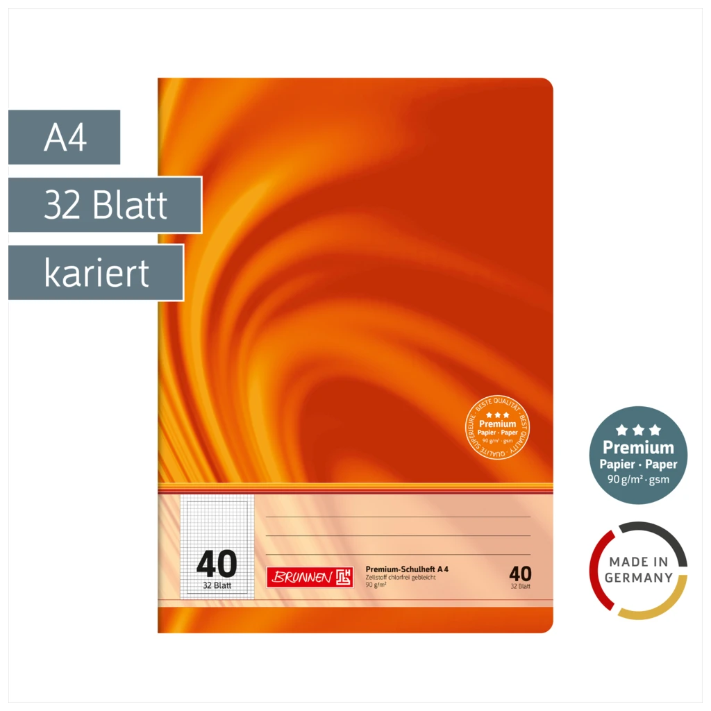Schulheft Premium Vivendi | A4, Lineatur 40, 32 Blatt, orange