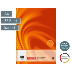 Schulheft Premium Vivendi | A4, Lineatur 40, 32 Blatt, orange