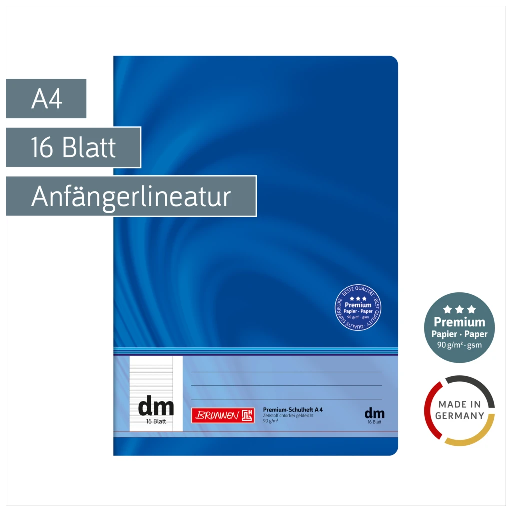Schulheft Premium Vivendi | A4, Lineatur dm, 16 Blatt, blau