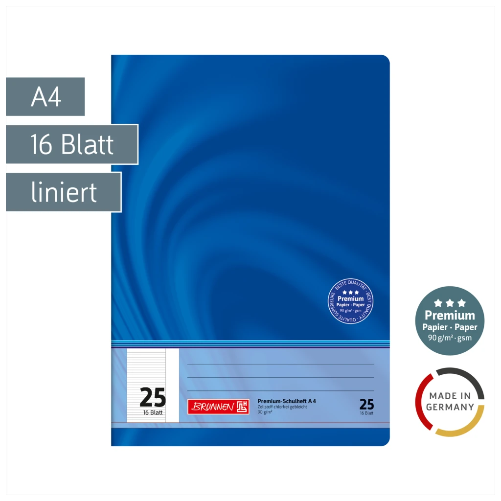 Schulheft Premium Vivendi | A4, Lineatur 25, 16 Blatt, blau