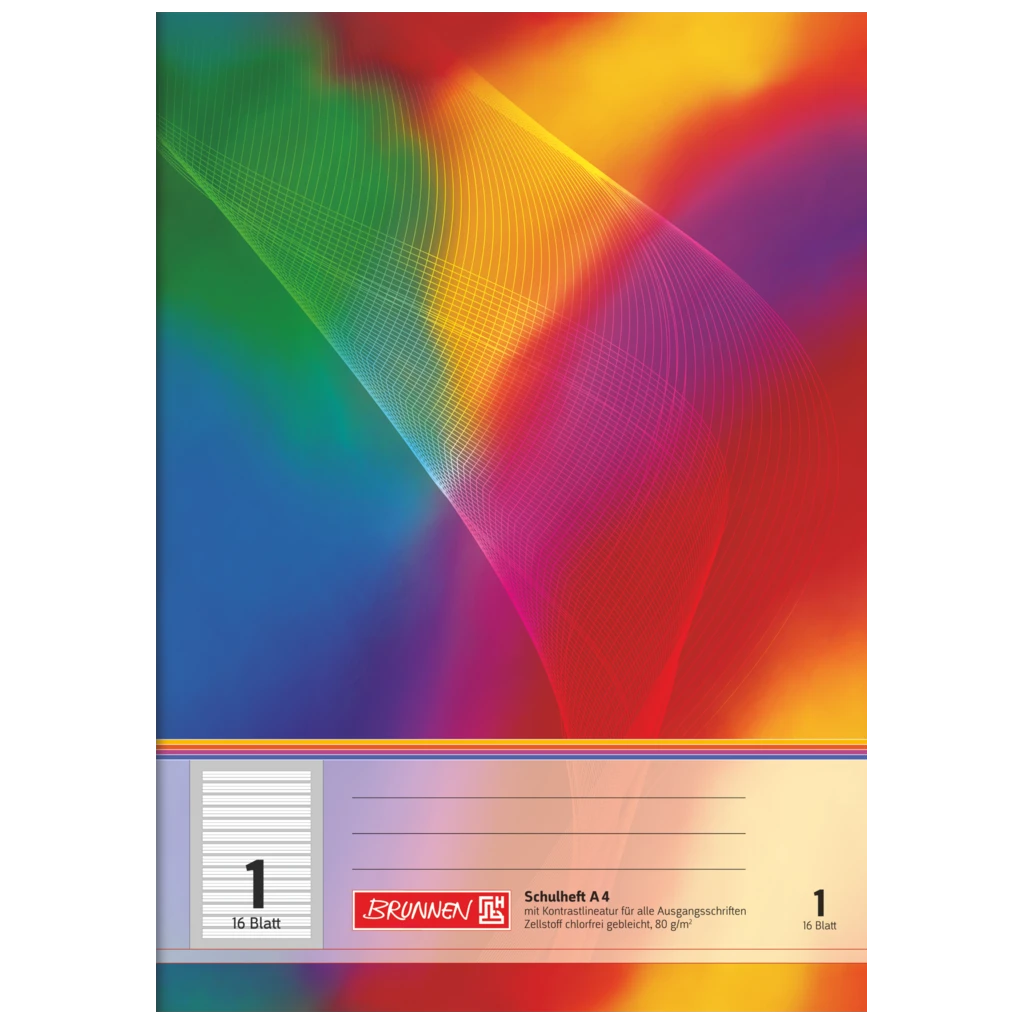 Schulheft | A4, Lineatur 1, 16 Blatt, mehrfarbig