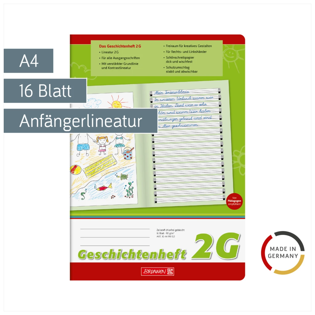 Geschichtenheft | A4, Lineatur 2G, 16 Blatt, grün