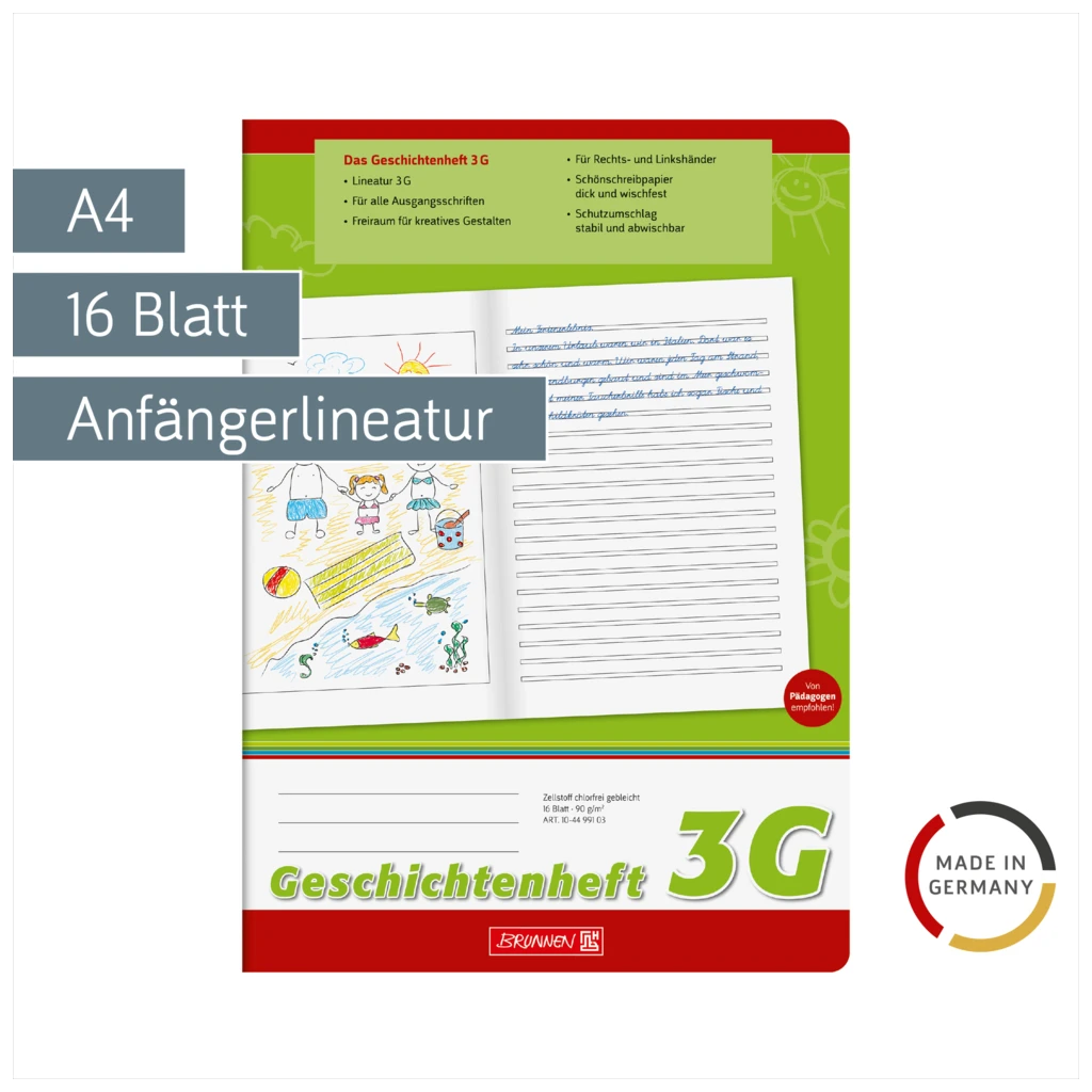 Geschichtenheft | A4, Lineatur 3G, 16 Blatt, grün