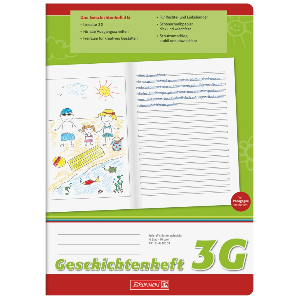 Geschichtenheft | A4, Lineatur 3G, 16 Blatt, grün