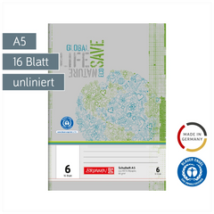Schulheft Recycling | A5, Lineatur 6, 16 Blatt, grün/grau