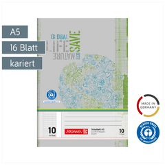 Schulheft Recycling | A5, Lineatur 10, 16 Blatt, grün/grau