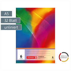 Schulheft | A5, Lineatur 6, 32 Blatt, mehrfarbig