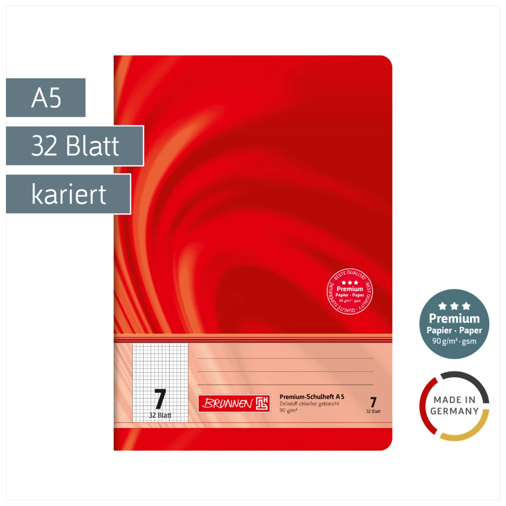 Schulheft Premium Vivendi | A5, Lineatur 7, 32 Blatt, rot