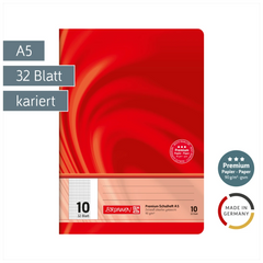 Schulheft Premium Vivendi | A5, Lineatur 10, 32 Blatt, rot