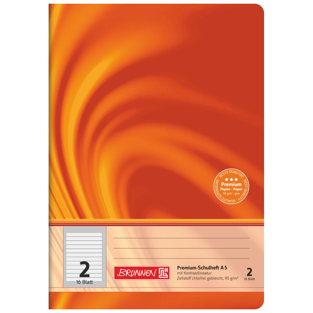 Schulheft Premium Vivendi | A5, Lineatur 2, 16 Blatt, orange
