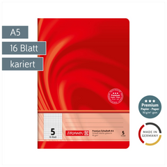 Schulheft Premium Vivendi | A5, Lineatur 5, 16 Blatt, rot