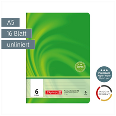 Schulheft Premium Vivendi | A5, Lineatur 6, 16 Blatt, grün