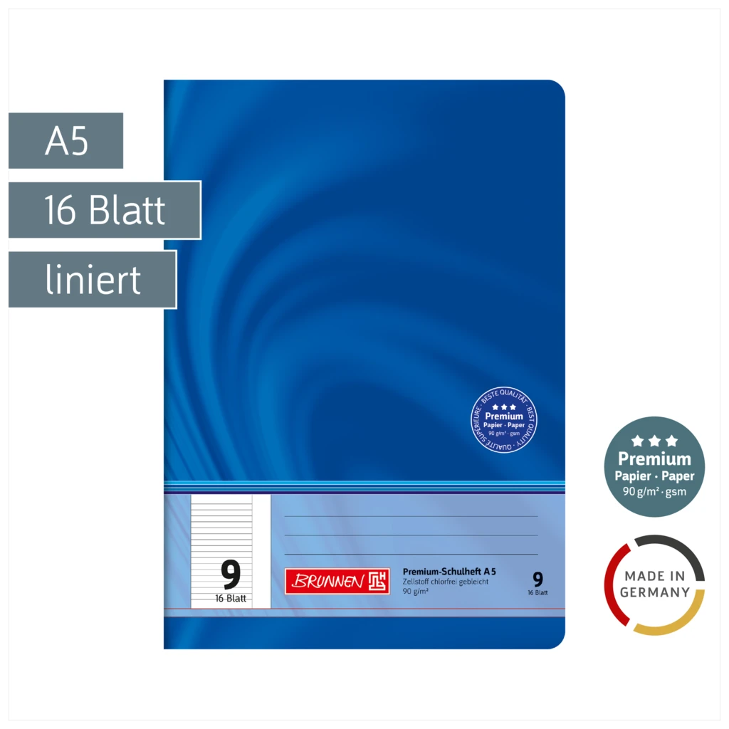 Schulheft Premium Vivendi | A5, Lineatur 9, 16 Blatt, blau