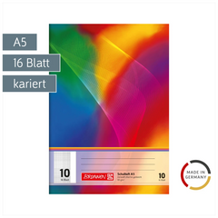Schulheft | A5, Lineatur 10, 16 Blatt, mehrfarbig