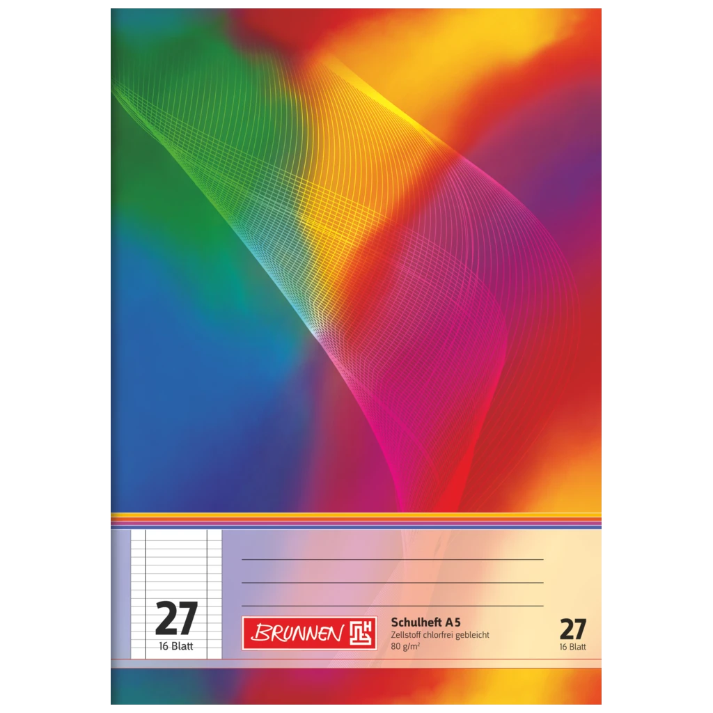 Schulheft | A5, Lineatur 27, 16 Blatt, mehrfarbig