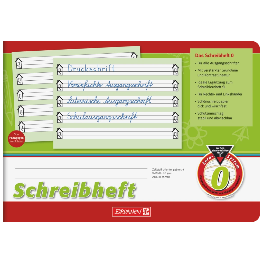 Schreibheft | A5 quer, Lineatur 0, 16 Blatt, grün