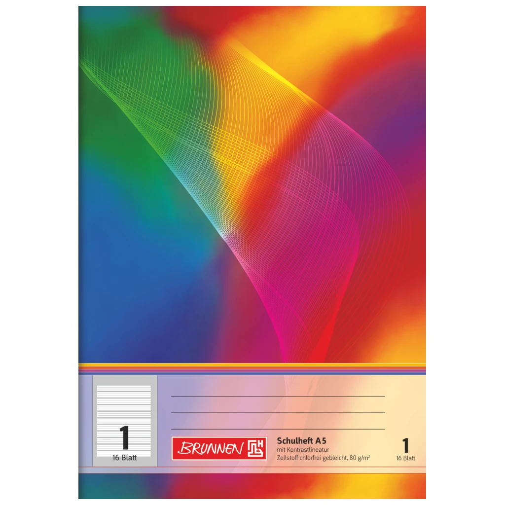 Schulheft | A5, Lineatur 1, 16 Blatt, mehrfarbig