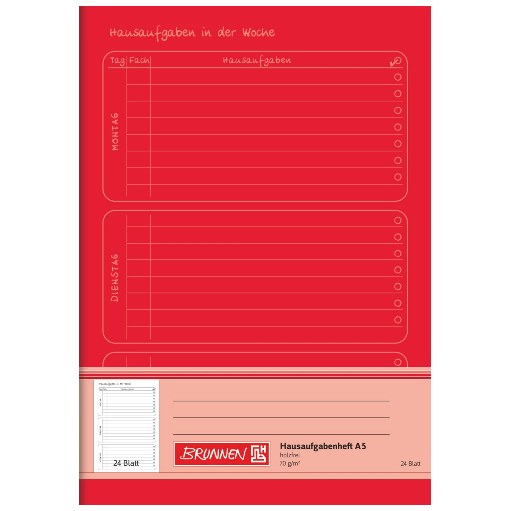 Hausaufgabenheft | A5, 24 Blatt, rot