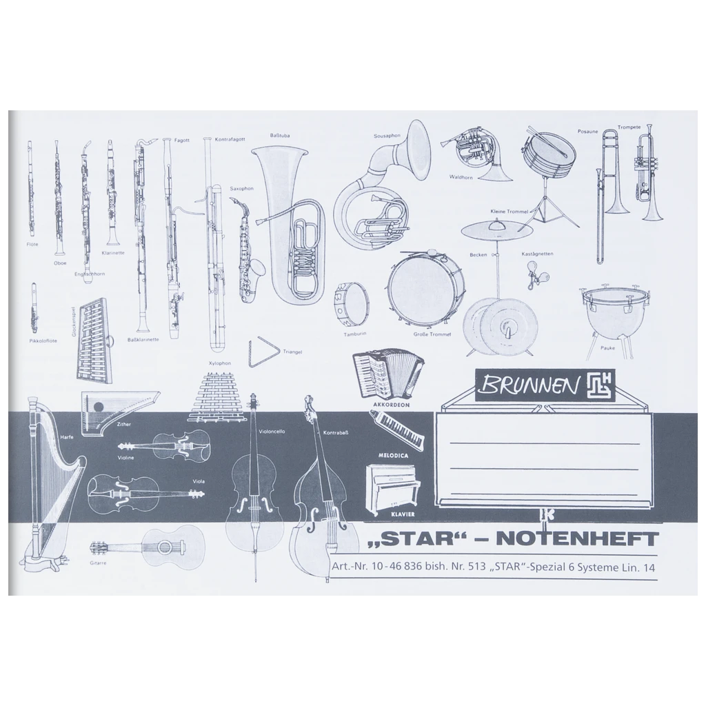 Star-Notenheft | A5 quer, Notenlineatur, 8 Blatt, weiß