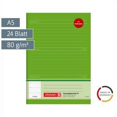 Hausaufgabenheft | A5, 24 Blatt, grün