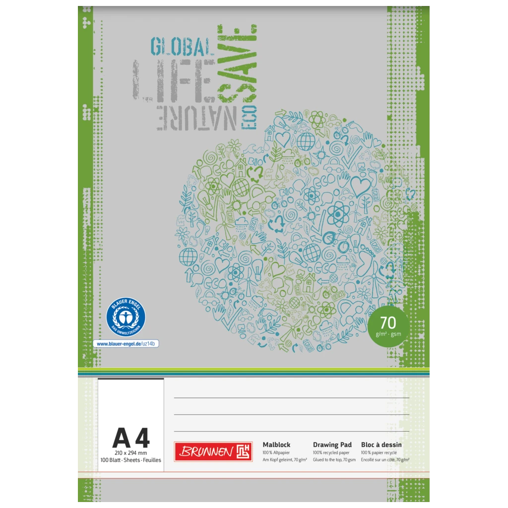 Malblock Recycling | A4, 100 Blatt, grau