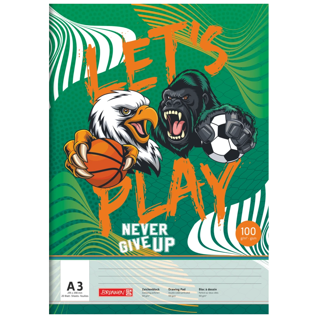 Zeichenblock Sporty Animals | A3, 20 Blatt, grün/mehrfarbig