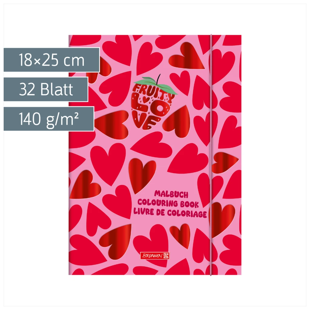 Ausmalheft Fruity Love | 32 Blatt, rosa/rot