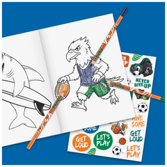 Ausmalheft Sporty Animals | 32 Blatt, orange/mehrfarbig