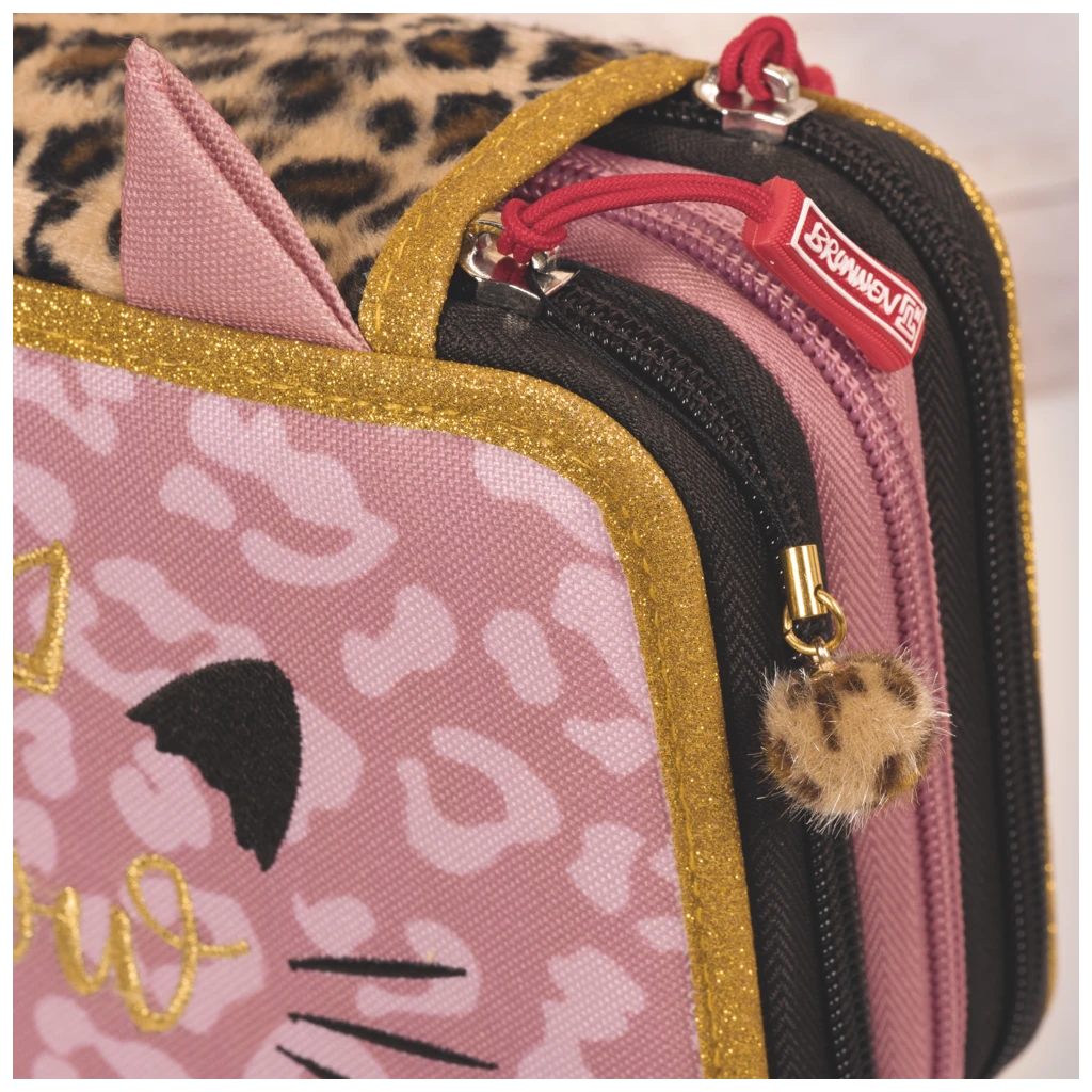 Federmäppchen Sweet Wild Cat | 3 Reißverschlüsse, rosa