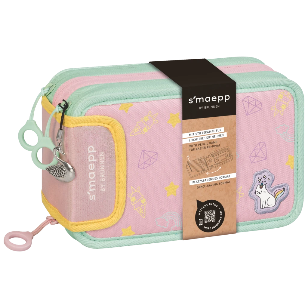 Federmäppchen s'maepp „Sweet Unicorn“ | 3 Reißverschlüsse, mehrfarbig, pastell