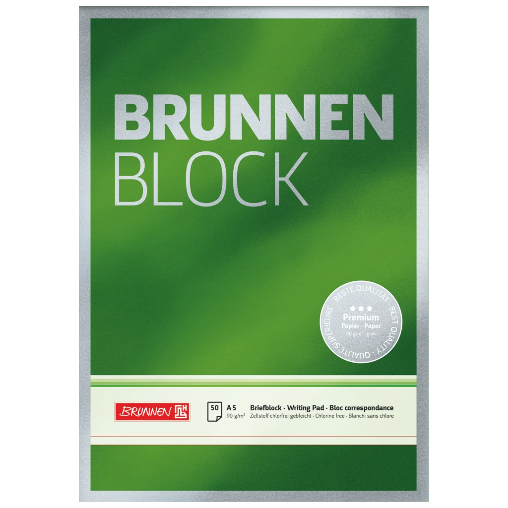 Briefblock Premium „BRUNNEN Block“ | A5, Lineatur 6, 50 Blatt, grün